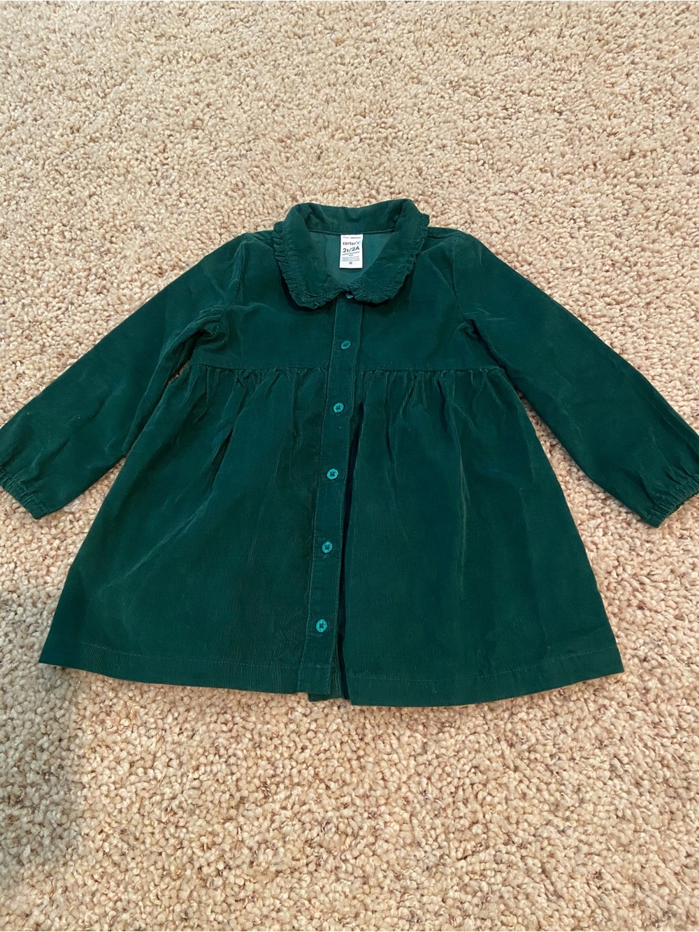 Carter's Dark Green Corduroy Button-Front Dress